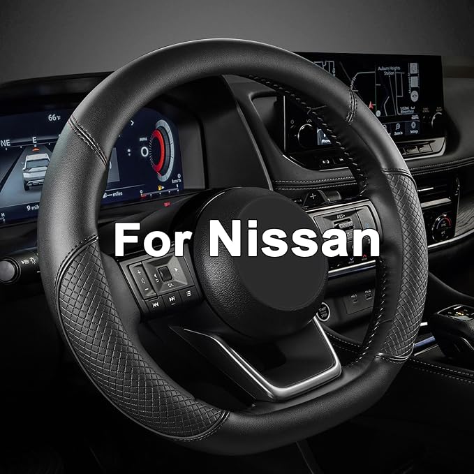 D Shape Steering Wheel Cover for Nissan Rogue Kicks - Auto Car Steering Wheel Cover Customized for Nissan Altima Sentra(Black+Black Line-D-Shaped)