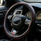 Microfiber Leather Steering Wheel Cover, Universal 14.5-15 Inch,Anti Slip,Heavy Duty, Thick,Soft,Breathable Car Interior Accessories for Men Women (Black with Red line)