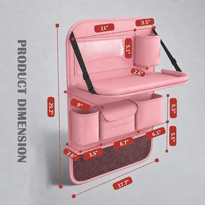 Car Seat Organizers,Multi-functional Back Seat Protectors, Storage Pouches, and Tray Holders (for Cars, Kids, Seat Back and Rear Seats)（Pink 1 Pcs）