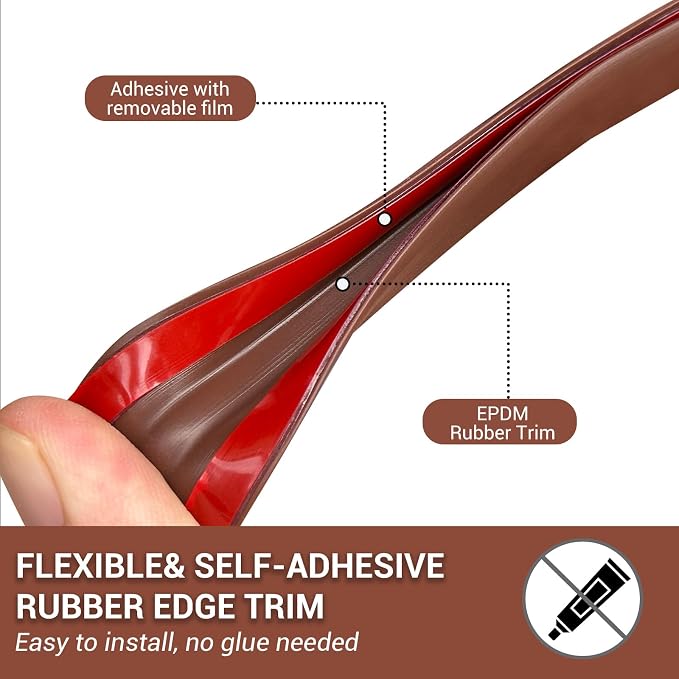 Rubber Edge Trim, Flexible Edge Trim for Sharp Edge, 1/16" U Channel Edge Protector, Self Adhesive Edge Guards for Car Doors and Sheet Metal Parts, 20Ft, Brown Color