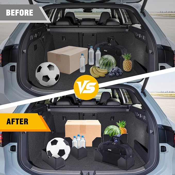 4PCS Car Trunk Organizer Blocks with Hook and Loop Fastener, Automotive Tidy Storage Organisation Accessories for Truck, SUV, Sedan, Available to Wool Carpet (Black)