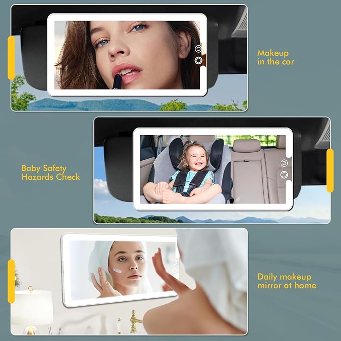 Car Sun Visor Vanity Mirror with Lights, Rechargeable LED Car Visor Makeup Mirror with 3 Color Dimmable Lights - Universal Accessories for Cars, SUVs, Trucks (White)