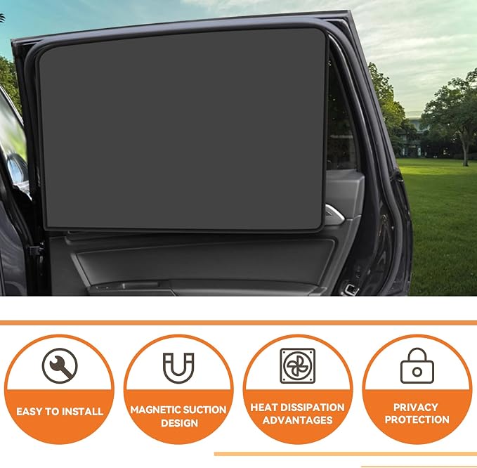 Car Window Sun Shades, Universal Interior Accessories - Double-Sided Black (4pcs)