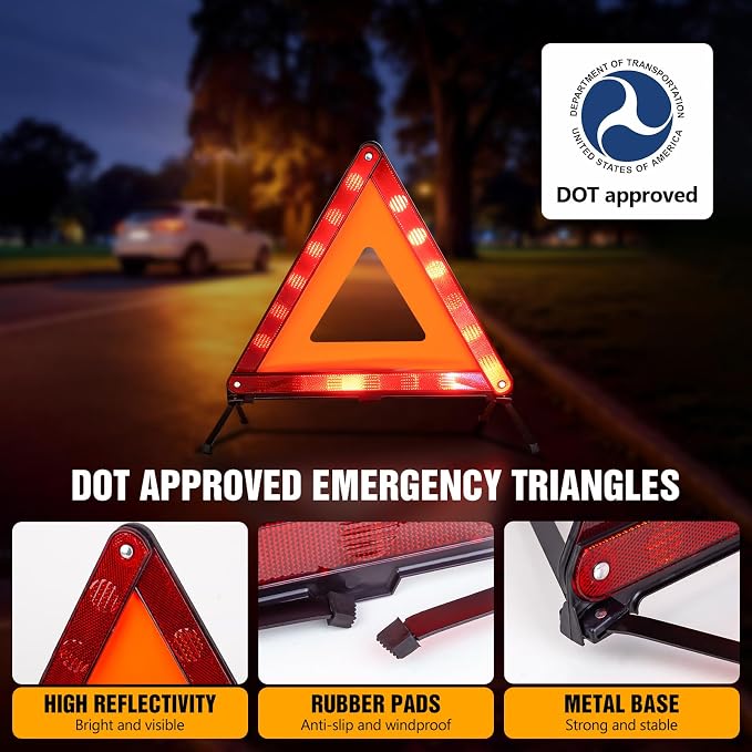 Warning Triangle, Emergency Warning Triangles for Vehicles, Reflective Triangle, Emergency Warning Reflector Safety Triangle Kit with Carry Case, 3-Pack
