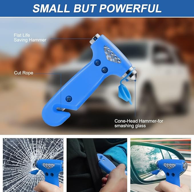 Car Emergency Kit for Teen Boy and Men's Gifts, Blue Emergency Roadside Assistance kit with 10FT Jumper, First Aid Kit, Safety Hammer, Tow Rope, and More Ideal Blue Car Accessories Tool