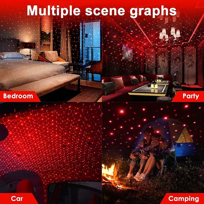 LEDCARE USB Star Projector Night Light, Portable Adjustable Romantic Interior Car Roof Lights, Portable Star Lamp Projector Decorations for Car, Ceiling, Bedroom (Red)