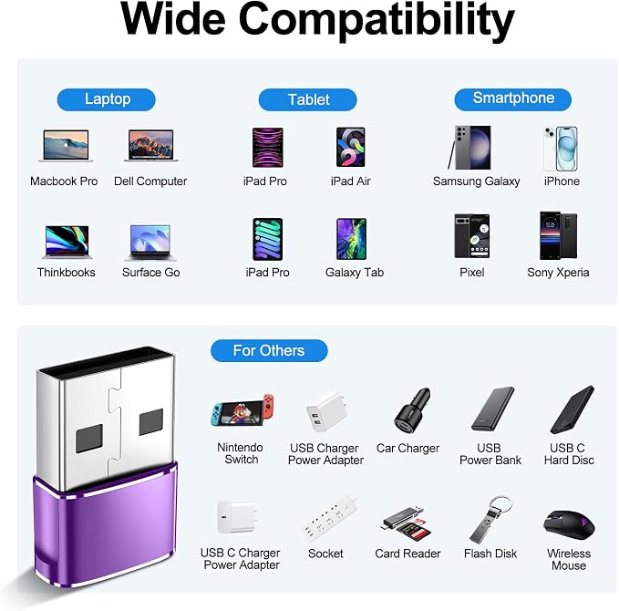 𝟒𝐏𝐚𝐜𝐤 𝐔𝐩𝐠𝐫𝐚𝐝𝐞𝐝 USB to USB C Adapter,Type-C Female to A Male Car Charger OTG Converter for Apple Watch Ultra 8 9 10,iPhone 16 15 14 13 Pro Max,Samsung S24,Nintendo Switch,AirPods,iPad,Car