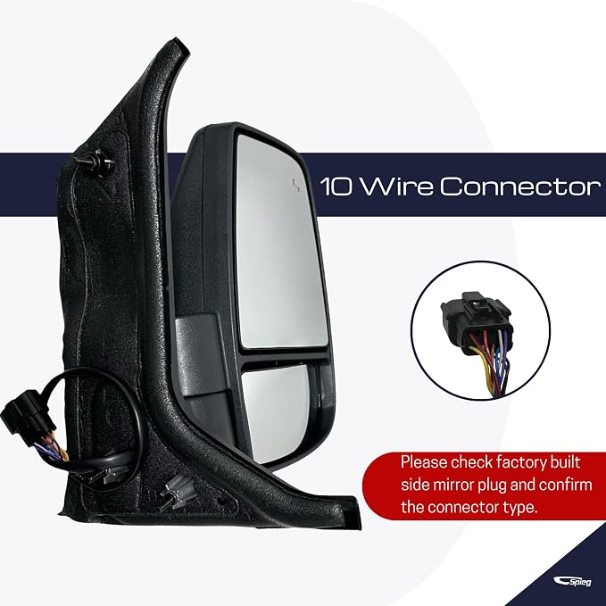 Passenger Side Mirror for 2020-2023 Ford Transit 150 250 350 Short Arm with Power Folding Blind Spot Monitoring BSM Turn Signal Textured Black 10 Pins Right FO1321654