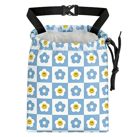 Checkered Smiling Daisy Car Trash Bag - Waterproof Car Trash Bag Hanging Leakproof Car Garbage Bag - Washable Reusable Trash Bag For Car Interior Hanging Organizer Storage Vehicle Travelling Camping
