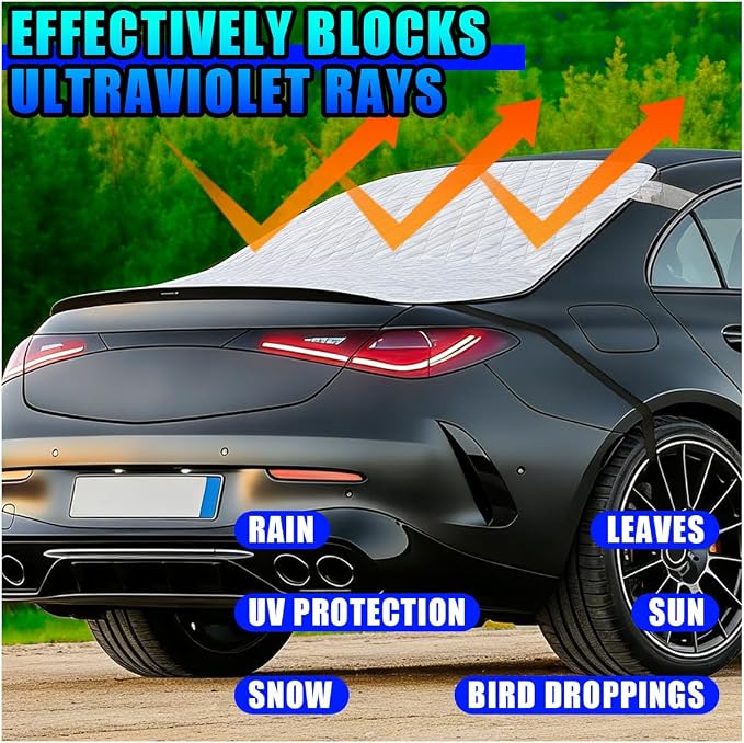Magnetic Car Rear Windshield Cover, 54'' × 31'' Automotive Back Windscreen Snow Ice Guard Cover with 2 Elastic Hooks, Winter Universal Vehicle Window Frost Protector Accessories (White)