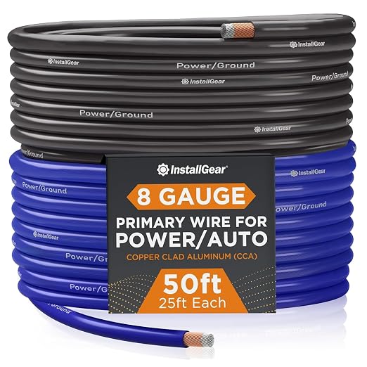 8 Gauge Wire (50Ft) Copper Clad Aluminum CAA - Primary Automotive, Car Amplifier Power and Ground Cable, Battery Cable, Audio Speaker Stereo, RV Trailer Wiring