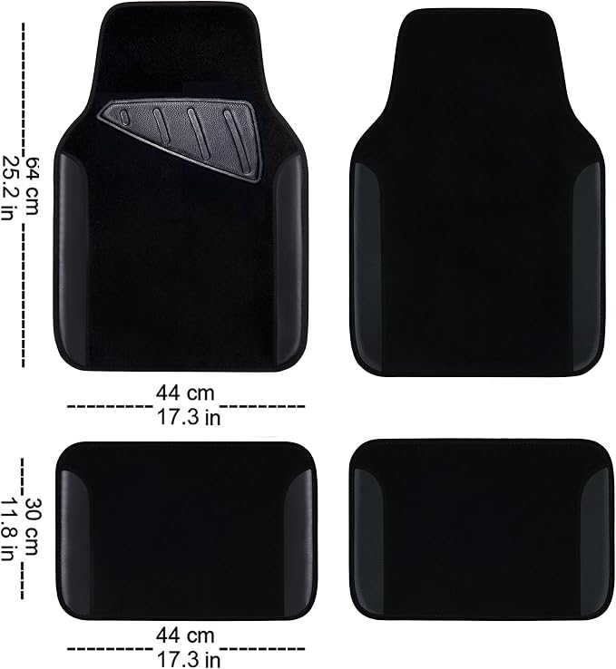 Waterproof Universal Fit Car Floor Mats, Faux Leather Car Carpet Mats, Black Car Mats with Anti-Slip Nibbs Backing & Driver Heel Pad Fit for SUV,Vans,sedans, Trucks,Set of 4pcs(All Black)