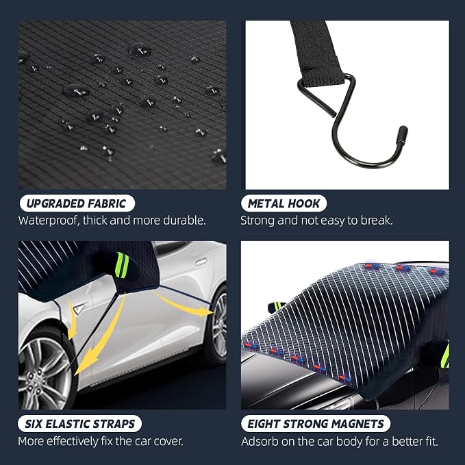 Windshield Cover for Ice and Snow, Extra Large Car Snow Cover Protect Front Windshield & Rearview Mirror, Magnetic Anti-Snow Cover Universal Fit for Most Vehicle Medium (Front Cover)