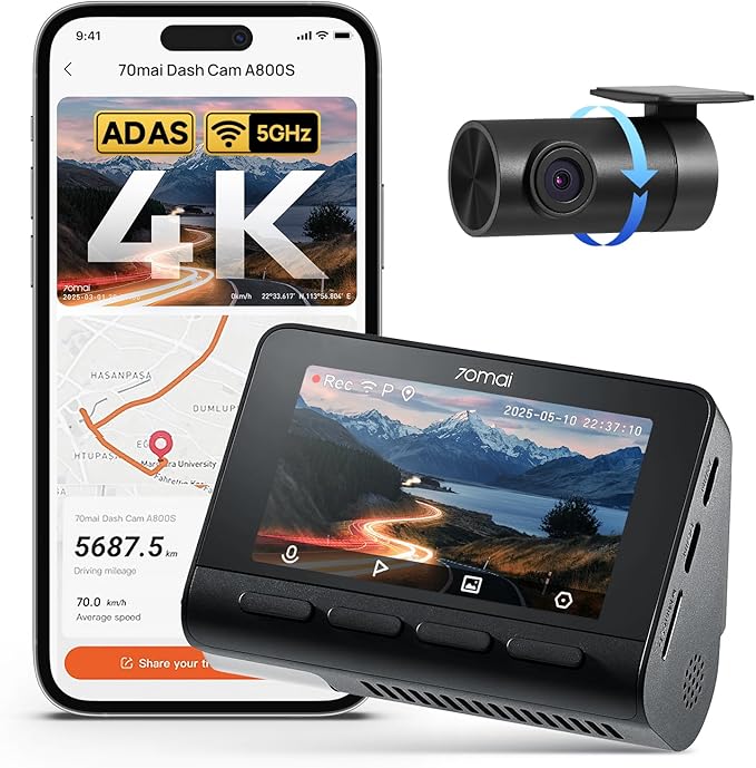 4K Dash Cam Front and Rear with STARVIS, Dashcam with 5GHz WiFi, GPS Car Camera, Super Night Vision, ADAS, 3'' IPS Screen, 24H Parking Mode, Time-Lapse, Loop Recording, Support 256GB Max (A800S) | 5GHz WiFi • ADAS • 24H Parking Mode • 3" IPS Scre...
