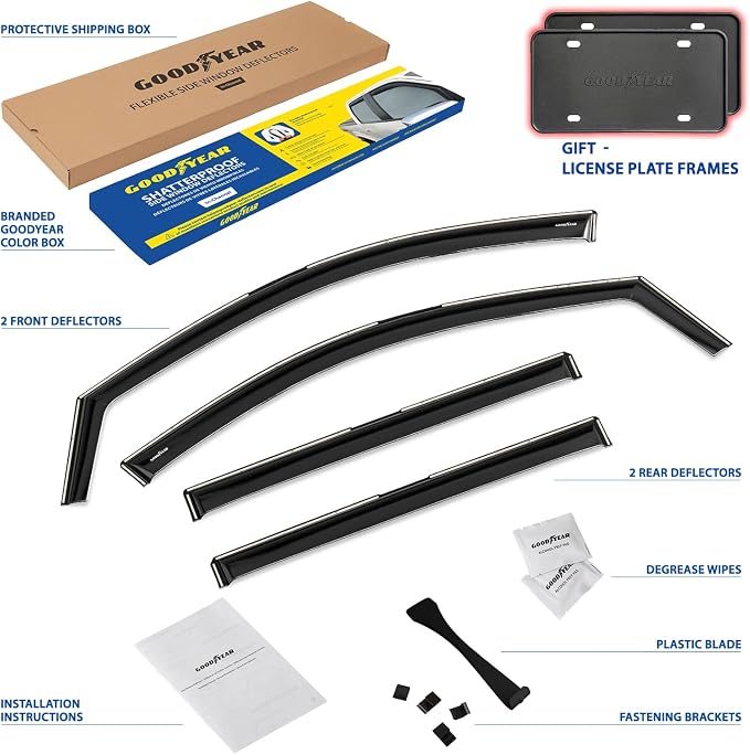 Goodyear Shatterproof in-Channel Window Deflectors for GMC Acadia 2024-2026, Rain Guards, Window Visors for Cars, Vent Deflector, Car Accessories, 4 pcs - GY008133