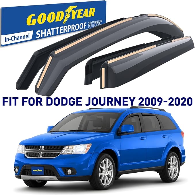 Goodyear Shatterproof in-Channel Window Deflectors for Dodge Journey 2009-2020, Rain Guards, Window Visors for Cars, Vent Deflector, Car Accessories, 4 pcs - GY007886