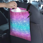 Car Trash Bag Hanging Back of Seat Waterproof Small Cute Printed One-handed Strap Drawstring Garbage Bags for Car-Glitter Pink
