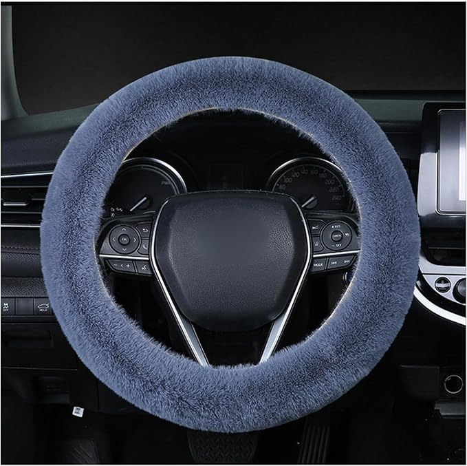 Fuzzy Steering Wheel Cover, 15 inch Soft Wool Fur Steering Wheel Protector, Fluffy Wheel Covers for Winter Warm, Car Interior Decoration Accessories for Women Men (Grey)