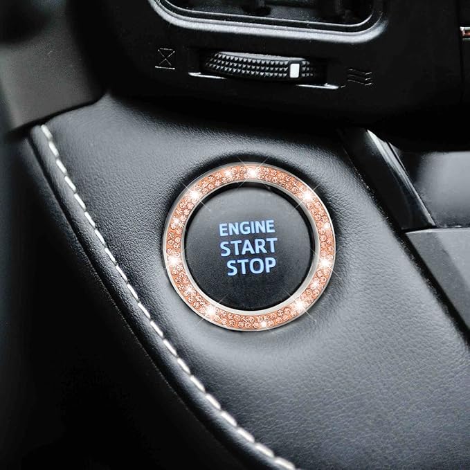 Car Bling Crystal Rhinestone Engine Start Ring Decals, 2 Pack Car Push Start Button Cover/Sticker, Key Ignition Knob Bling Ring, Sparkling Car Interior Accessories for Women (Double Orange)