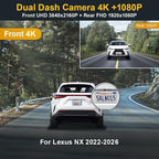 Front 4K+Rear 1080P Dash Cam Adapts for Lexus NX 2022-2026 & NX Hybrid 250 350 350h 450h, OEM Look, Dual HD Video, Built-in WiFi & APP, Loop Recording, G-Sensor, Easy to Set, 128GB Card