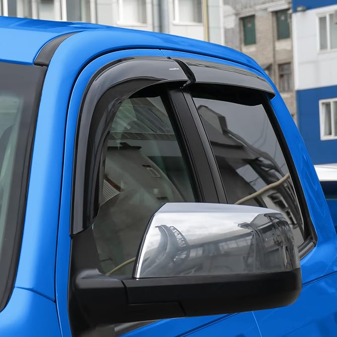 Goodyear Shatterproof Window Deflectors for Toyota Tundra 2007-2021 CrewMax, Tape-on Rain Guards, Window Visors, Vent Deflector Visor, Car Accessories, 4 pcs. - GY008625