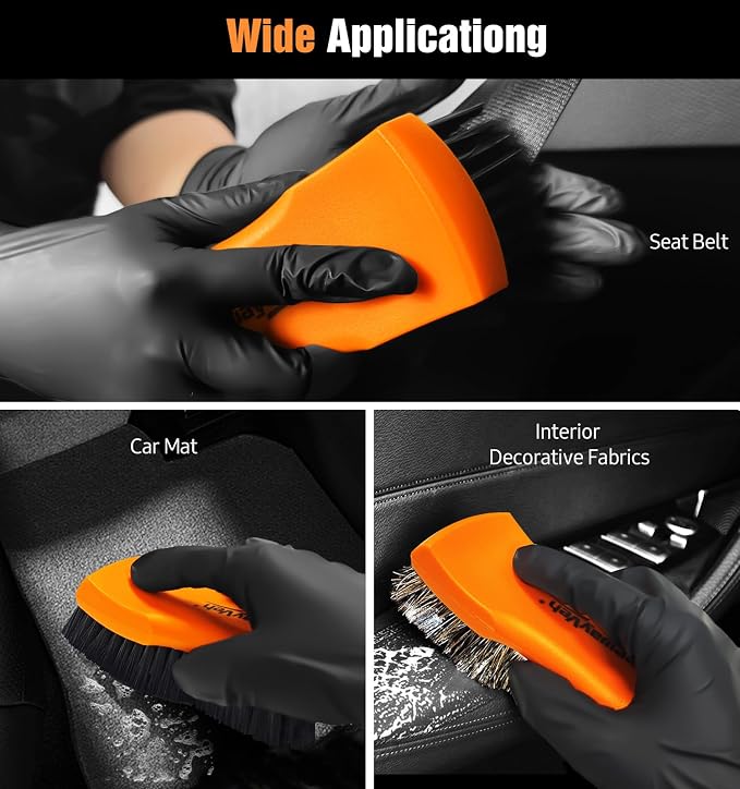 2PCS Leather Cleaning Brush, Horse Hair Brush for Car Leather Seat, Fabric, Shoes and Furniture, Soft Detailing Brush for Carpets, Seat Belts and Car Interior
