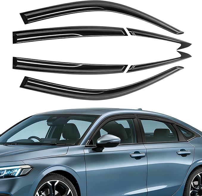 Rain Guards Compatible with Honda Civic Sedan 2022 2023 2024 2025 2026, Tape-on Durable Side Window Wind Deflectors, 2022-2026 Civic Rain Guard Black 6 PCS