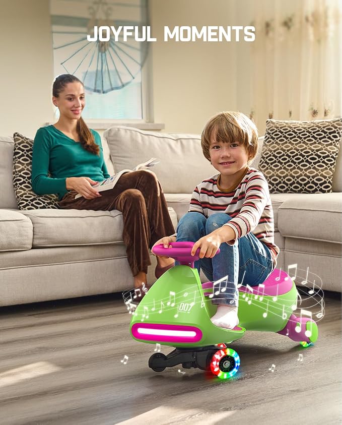 N7 Pro Electric Wiggle Car, Rechargeable Battery, CyberWiggle, 2 in 1 Swing Car, 2 Speeds Max 4 Mph, Anti-Rollover, Flashing Wheels, Bluetooth, Ages 3+, 150 Lbs, Grape Green