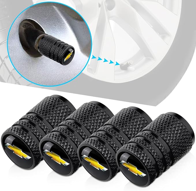 Tire Valve Stem Caps for Chevrolet Metal Car Wheel Air caps Auto Valve Stem Caps Accessories 4 Pcs Black