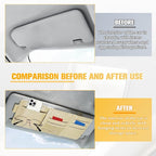 Car Sun Visor Organizer with Sunglasses Holder, Multi-Pocket Visor Storage Pouch Case for Ticket Card Phone Money, Auto Interior Sunvisor Organizer Bag, Universal for SUV Van Truck (Beige)
