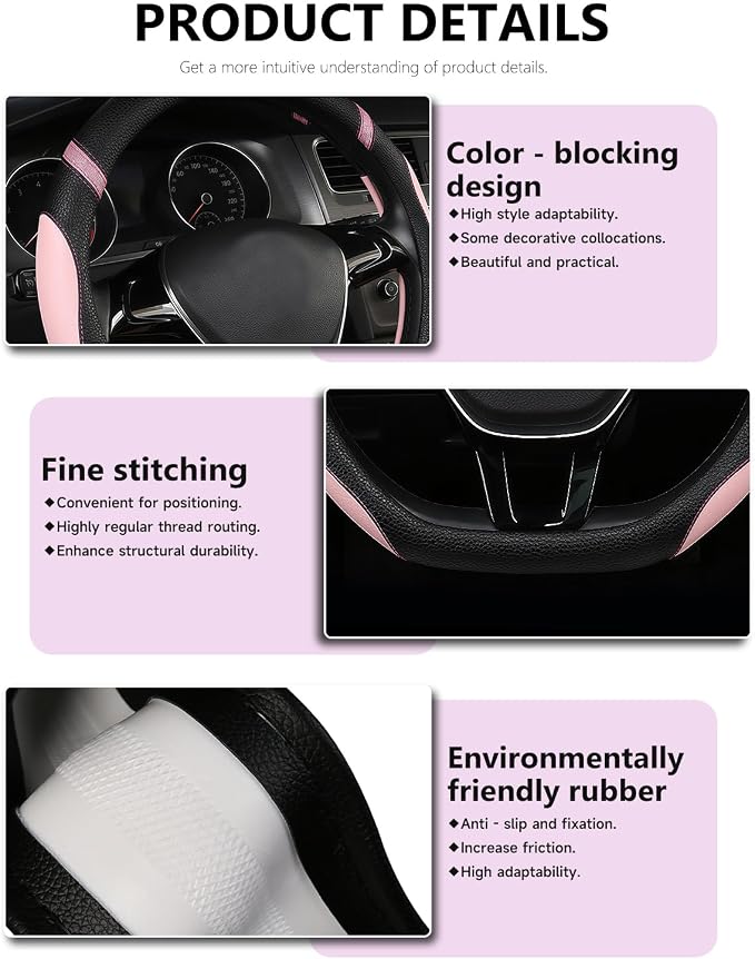 D-Shaped Flat Bottom Steering Wheel Cover for Women Girl - Stylish Car Accessory Non-Slip Car Interior Accessories (Pink)