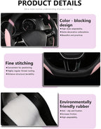 D-Shaped Flat Bottom Steering Wheel Cover for Women Girl - Stylish Car Accessory Non-Slip Car Interior Accessories (Pink)
