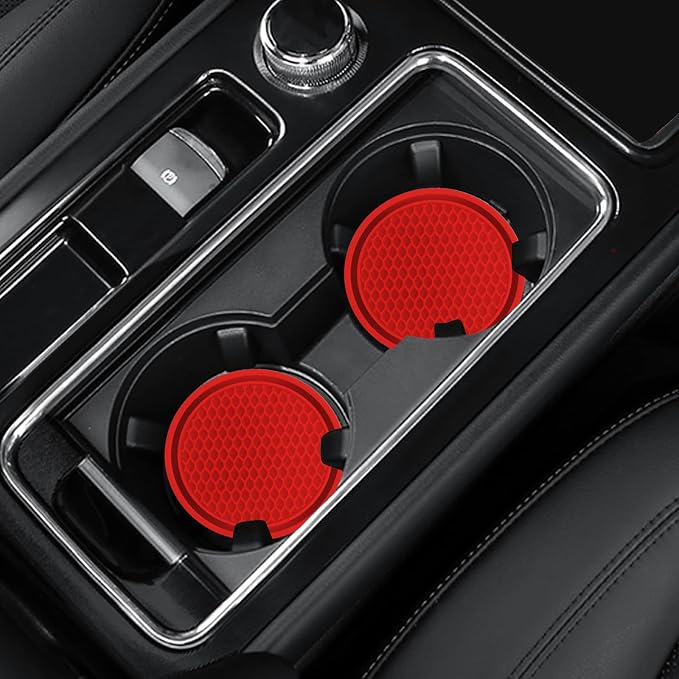 4 Pack Car Coasters, 2.75inch Universal Non-Slip Car Cup Holder Coaster for Car, PVC Cup Pad Mat Car Coasters for Cup Holders for Women (Red)