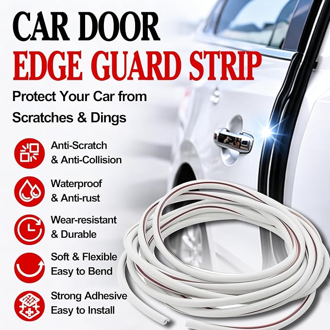 16Ft (5M) Car Door Edge Protector, Anti-Collision Car Door Entry Guard Protective Strip, Doors Edge Trim U Shape Edge Guards for Cars Trucks Suvs (White-5M)