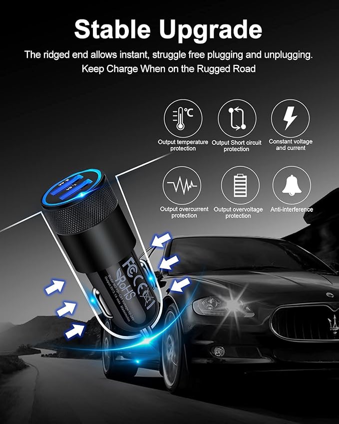Car Charger [2Pack/3.4a] Fast Charge Dual Port USB Cargador Lighter Adapter | for iPhone 17e 15 14 13 12 11 Pro Max X XR XS 17 Plus 16, iPad, Samsung Galaxy S23 S22 S21 S25 Plus S7 j7 S10e S9 Note 8 12v
