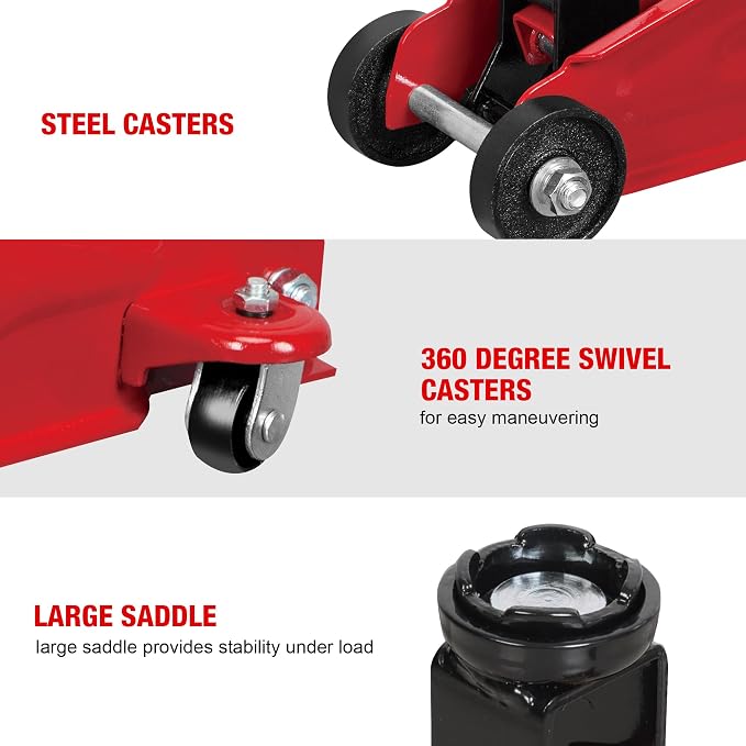 TAM82012-1 Torin Low Profile Hydraulic Trolley Service/Floor Jack with Blow Mold Carrying Storage Case, 2 Ton (4,000 lb) Capacity, Red