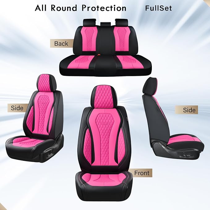 Seat Covers, Car Seat Covers Full Set, Rose Car Seat Cover, Driver Seat Covers Front Seats Rear Seat Cover, Luxury Car Seat Cushion,Leather Seat Cover Seat Protector Fit for Most Cars