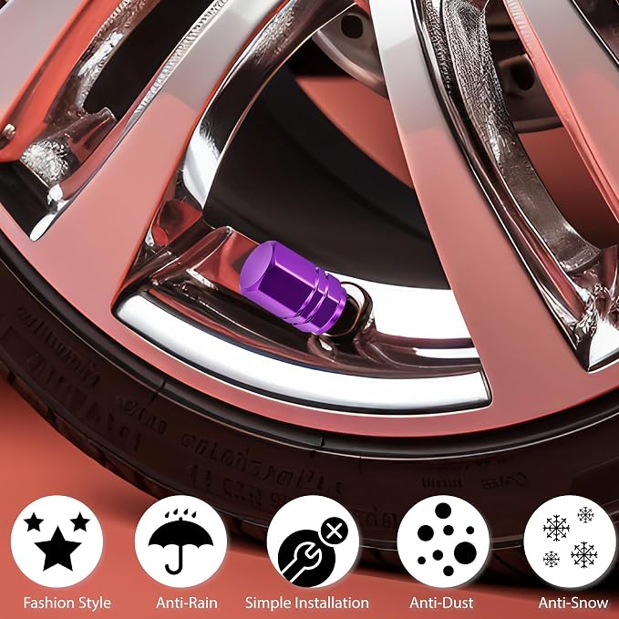 12PCS Tire Valve Stem Caps, with Rubber O-Ring, Corrosion Resistant Leak-Proof, Aluminum Alloy Universal Wheel Valve Covers for Cars, SUV, Trucks, Bikes, Motorcycles, Bicycles(Purple)