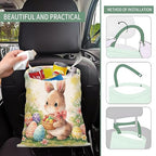 Cute Car Trash Can, Hanging Canvas Car Back Seat Organizer and Storage Bag, Funny Car Trash Bag for Travelling, Outdoor Cute Easter Bunny Pattern