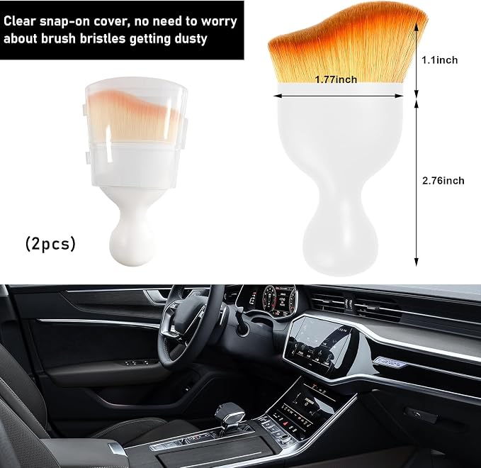 2 PCS Car Detailing Brush, Curved Soft Bristles Auto Removal Dust Collectors, Universal Vehicle Dashboard, Air Conditioner Vents etc Interior Cleaning Tool Accessories (White)