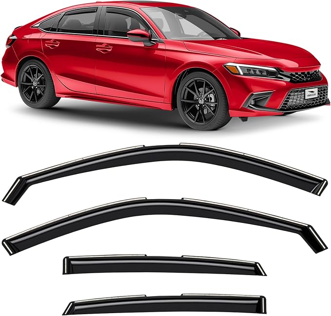 Voron Glass in-Channel Extra Durable Rain Guards for Honda Civic 2022-2026 Sedan, Window Deflectors, Vent Window Visors, 4 Pieces - 201242