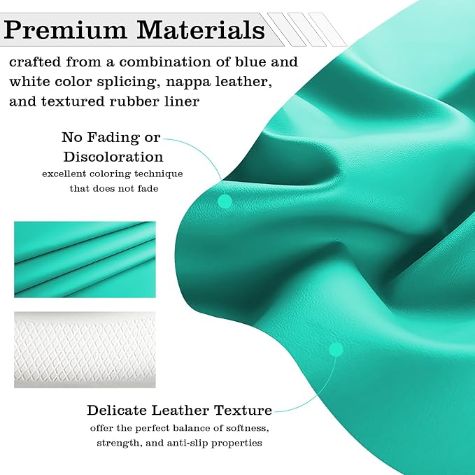 Car Leather Steering Wheel Cover - Panapi Material, Universal 14.5-15 Inch Leather Anti-Slip Breathable Auto Steering Wheel Covers for Men Women (Nappa Leather - Blue & White)