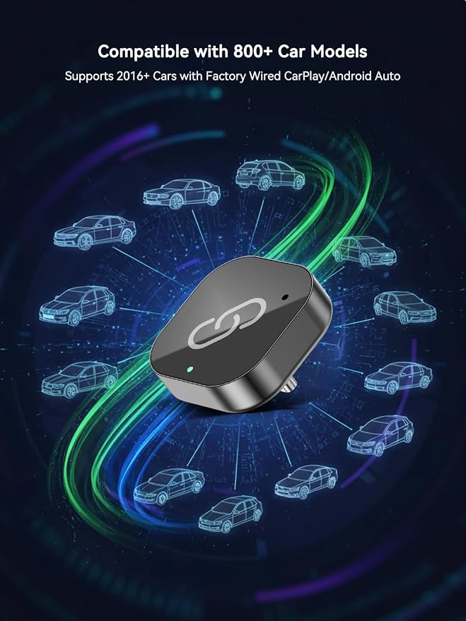 USB-C Wireless CarPlay & Android Auto Adapter, Plug-in Dongle Converts Factory Wired CarPlay/Android Auto to Wireless