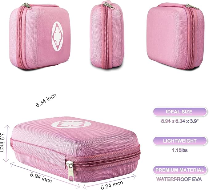 277PCS Compact Emergency First Aid Kit for Car Business Travel Size Backpacking Gear Bag Camping Essentials Survival Kit Supplies for Road Trips, Hiking, Outdoor Play Pink