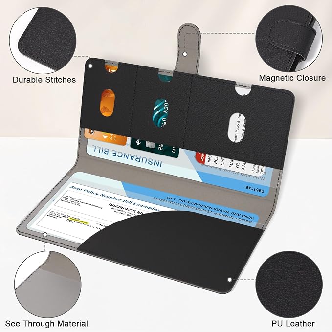 Car Registration and Insurance Holder, Vehicle Glove Box Organizer Cool Car Accessories, Car Document Holder for Cards, Driver License & Essential Document, JD-Black