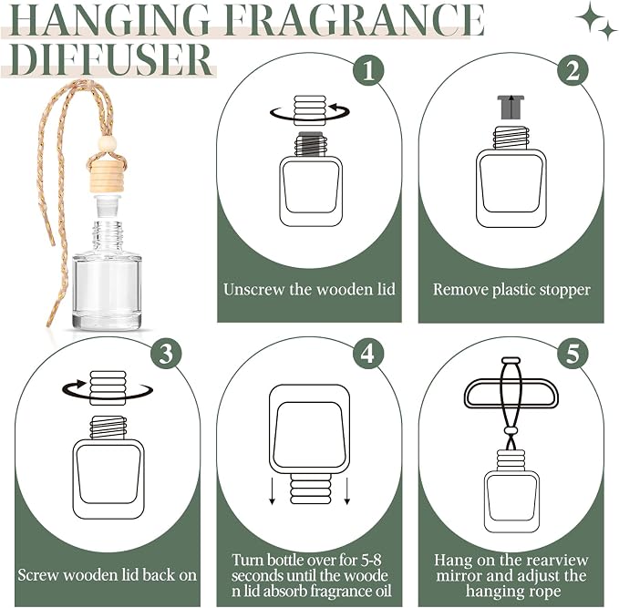 Hanging Car Air Freshener, 6 Pack Vanilla Cream Long Lasting & Refillable Air Freshener, Natural Plant Essential Oil Fragrance Aromatherapy Diffuser, Car Accessories Interior Set for Women & Men