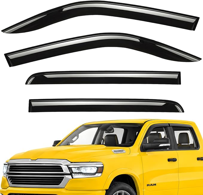 Extra Durable Window Deflectors Tape-On Window Visors Rain Guards Fit for Dodge Ram 1500 (New Body Style) 2019-2026 Crew Cab, Sun Visors, Wind Vent for Shades, Exterior Car Accessories - 4pcs. AG0717