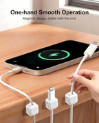 8 Pack Magnetic Cable Clips, White Cable Management Accessories, Cord Smooth Adjustable & Adhesive Backing Cord Organizer for Office Home Organization, Desk, Wall, Nightstand, Phone, Car