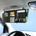 Car Sun Visor Organizer, Leather Pocket Organizer Sunglass Holder for Car Interior Accessories with Multi-Pocket Net Zipper, Black