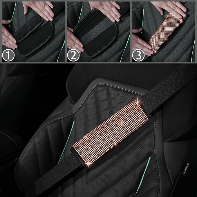 8 pcs Bling Car Accessories Set for Women, Steering Wheel Cover, Sparkly Seat Belt Covers, Bling Gear Shift Cover, Universal Fit Most Cars (Champagne Diamond)